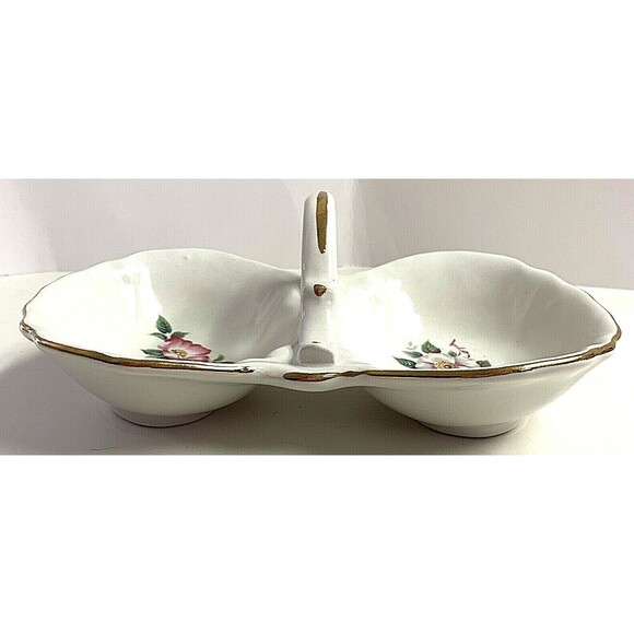 House of Webster Divided Candy Relish Trinket Keys Dip Dish Briar Rose Gold Trim - Picture 5 of 7